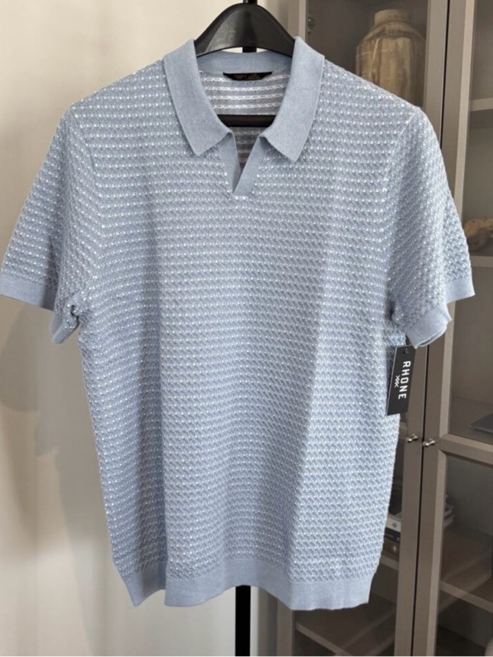 Rhone Men’s Arctic Blue/White Johnny Collar Polo Large NWT - Picture 2 of 7